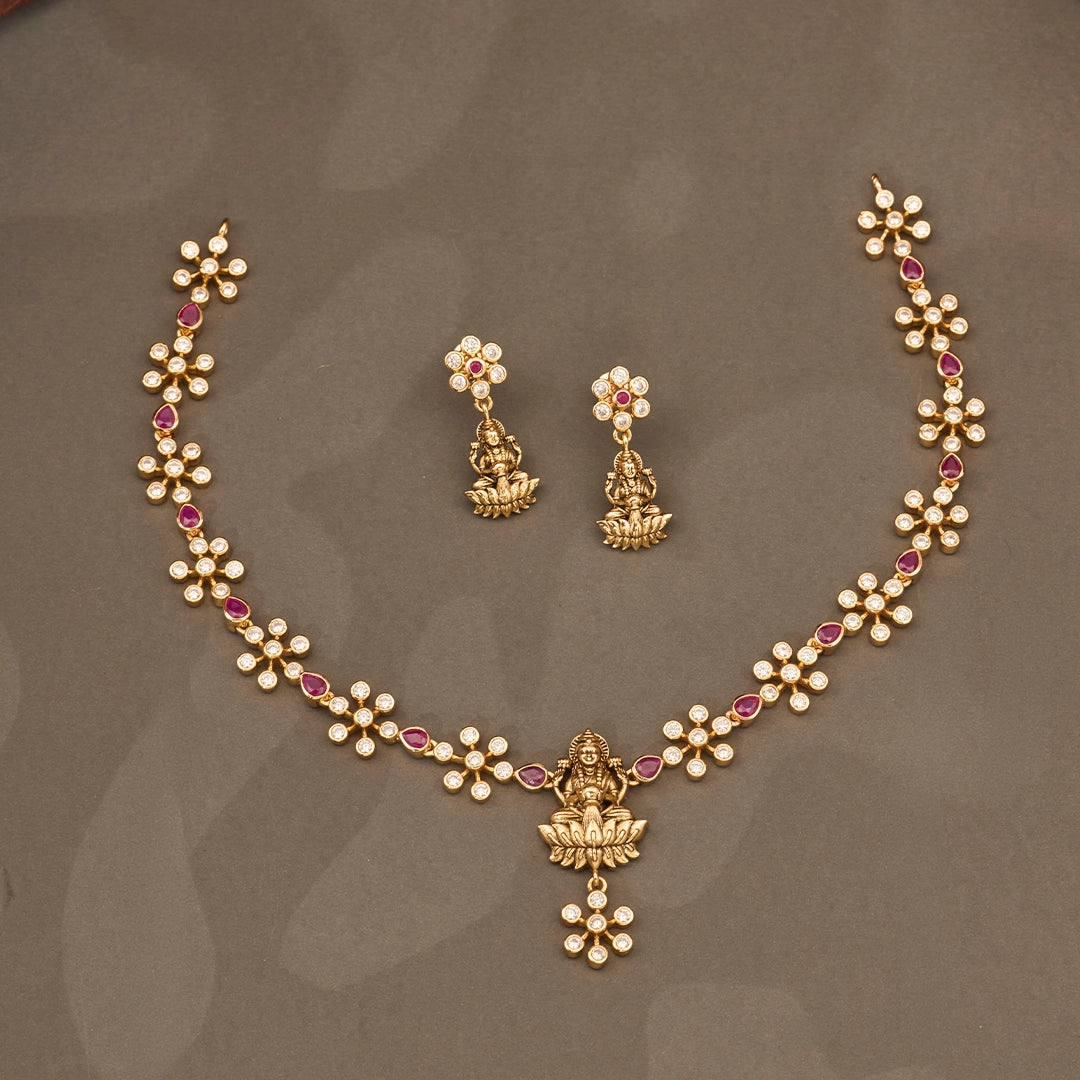 DIVINE LAKSHMI RUBY CZ NECKLACE SET