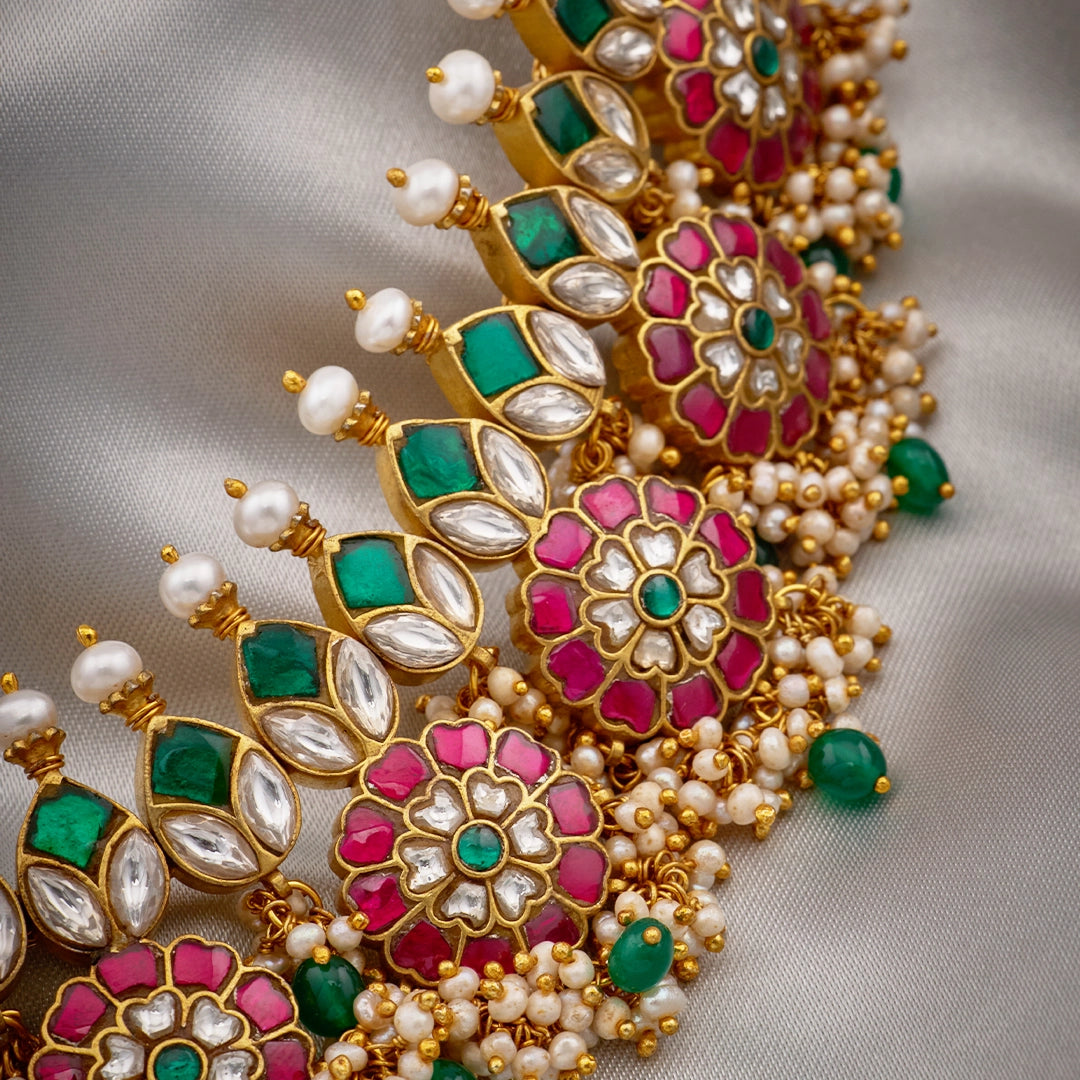 ROYAL EMERALD FLORAL BRIDAL NECKLACE