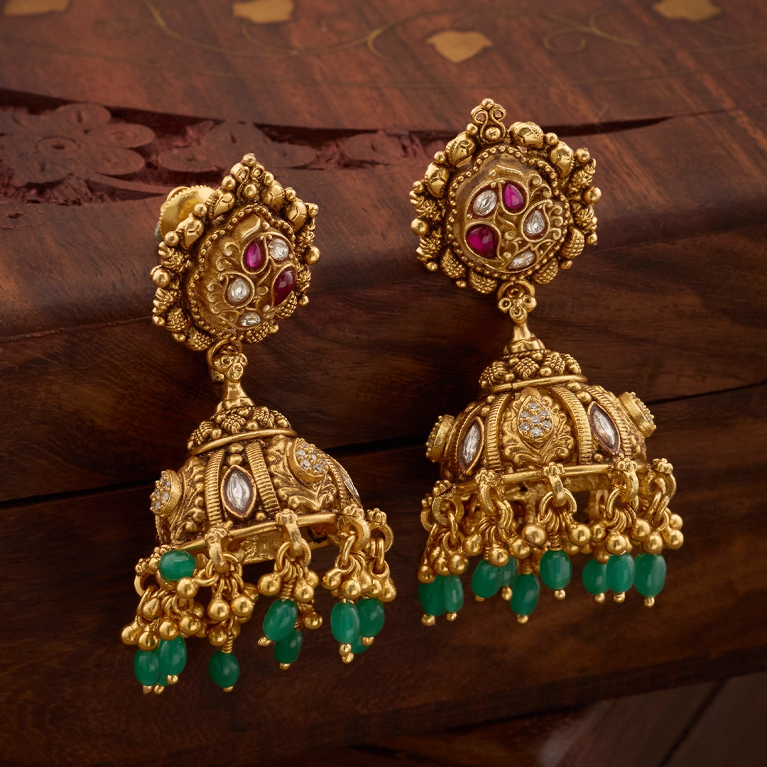 RAJWADI GREEN BEAD JHUMKAS