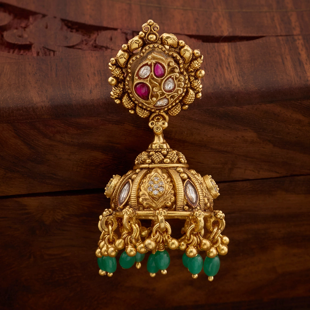 RAJWADI GREEN BEAD JHUMKAS