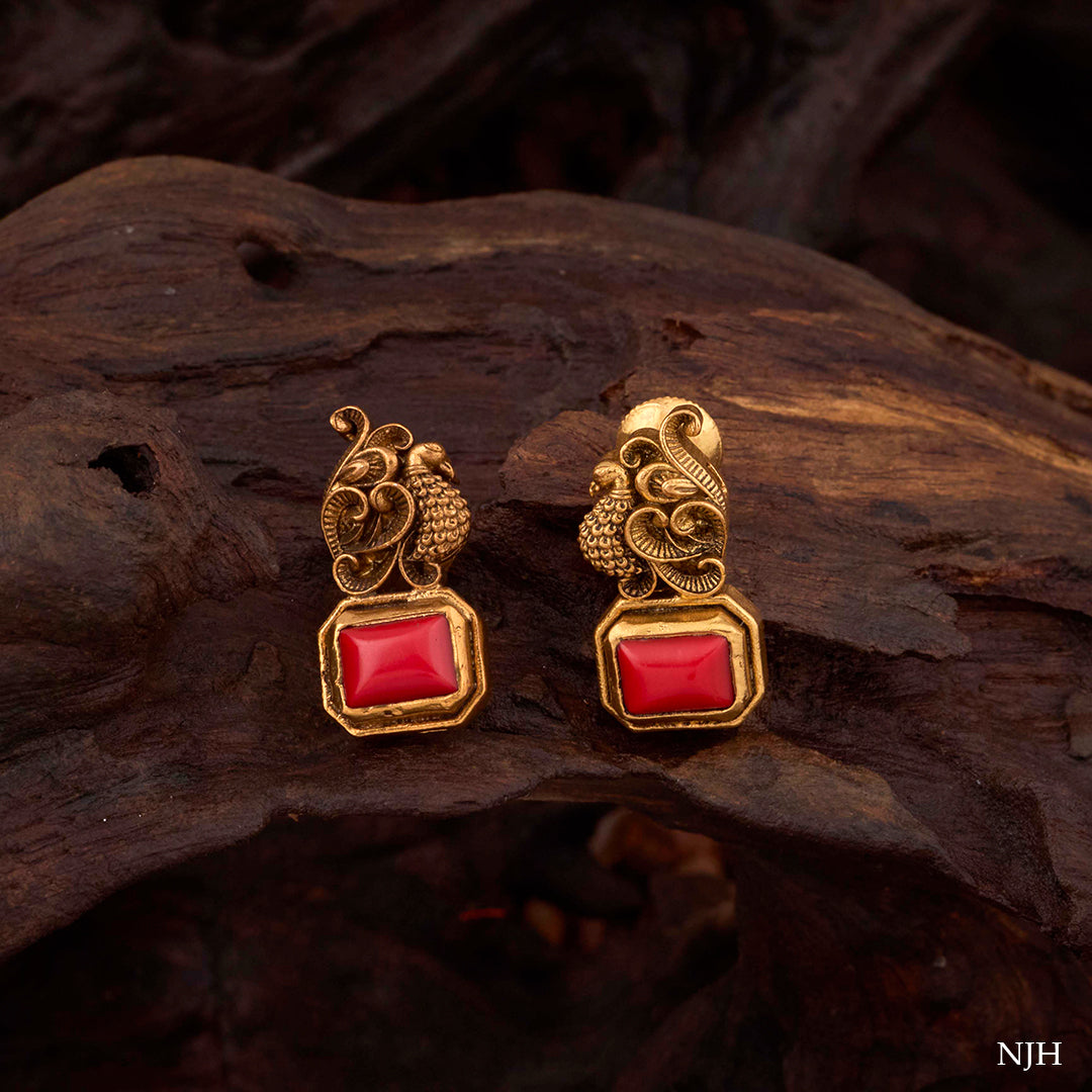 RED STONE PEACOCK EARRINGS