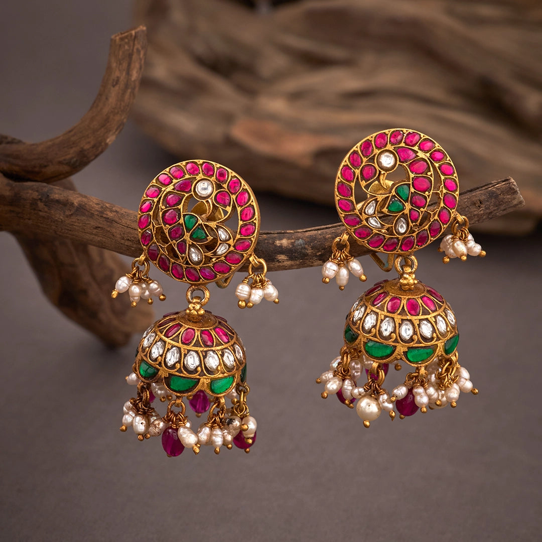 KUNDAN PEACOCK BLOOMS JHUMKAS