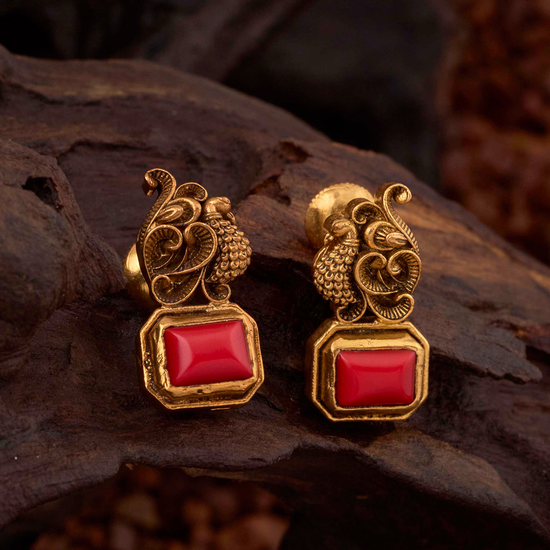 RED STONE PEACOCK EARRINGS