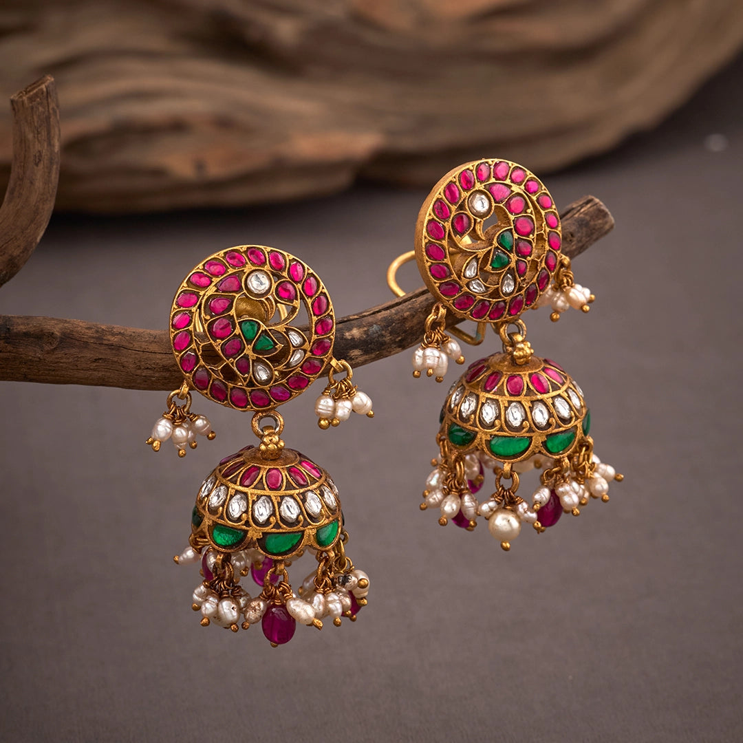 KUNDAN PEACOCK BLOOMS JHUMKAS