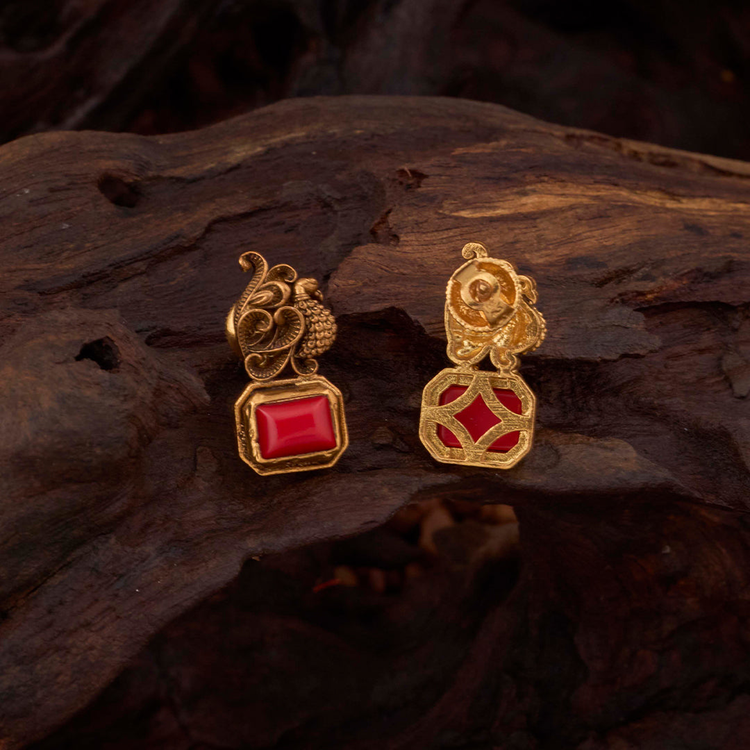 RED STONE PEACOCK EARRINGS