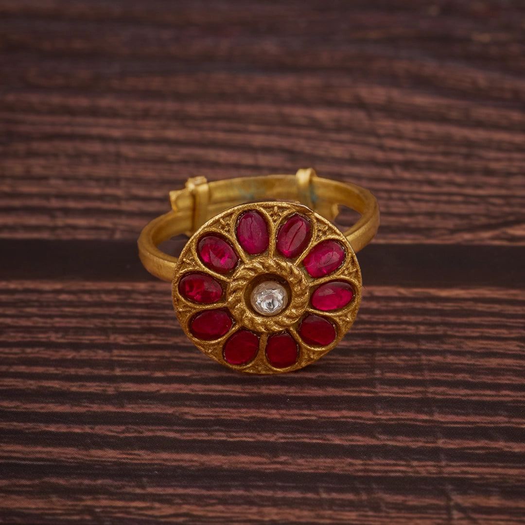 RED BLOOM KUNDAN RING