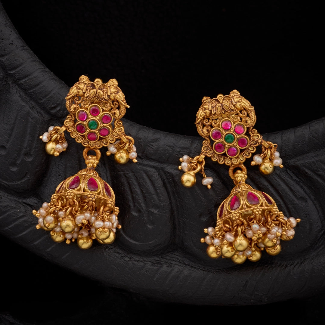 VIJAYA RUBY EMERALD JHUMKAS