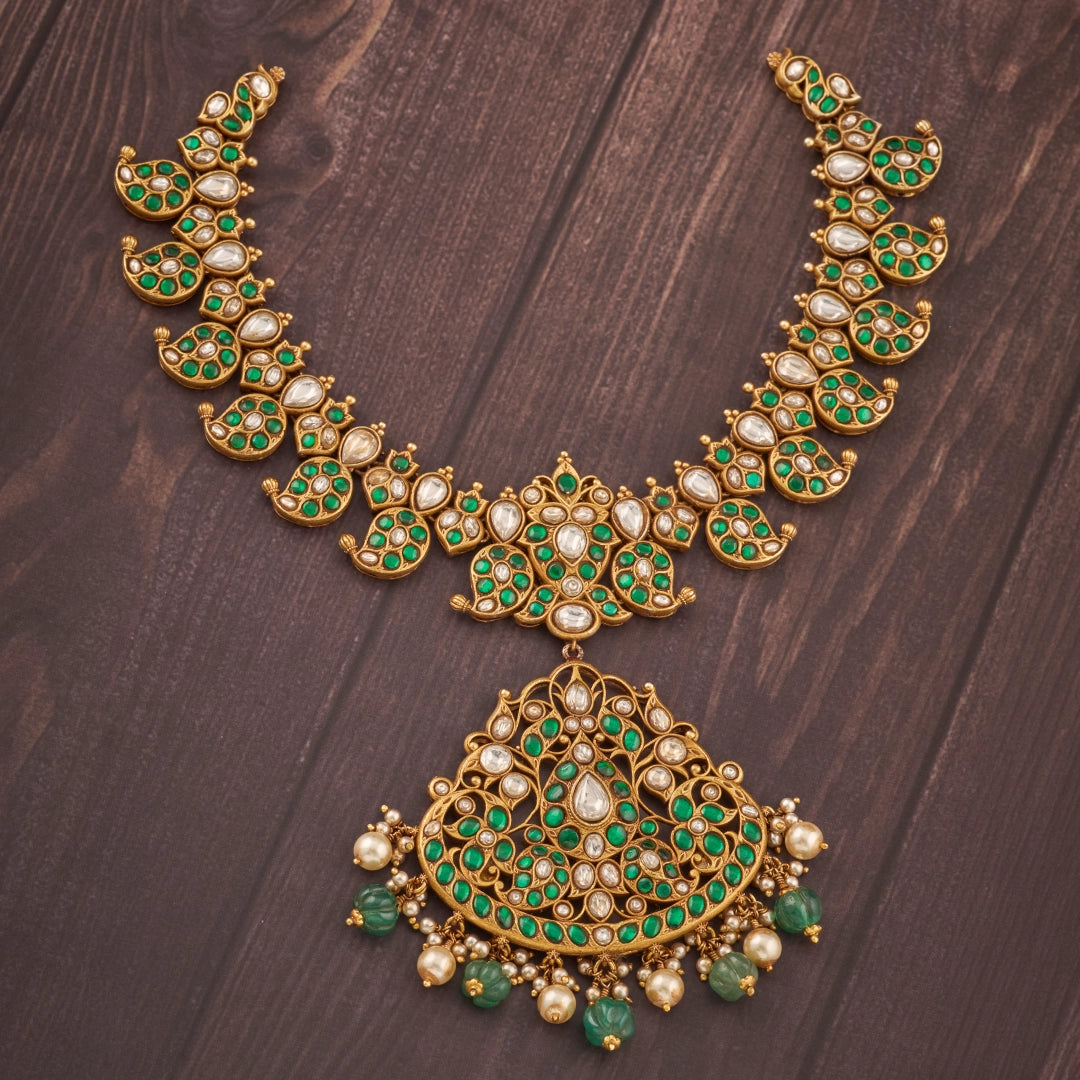 GREEN KUNDAN MANGO NECKLACE