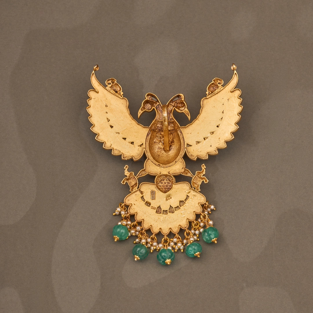 GREEN KUNDAN GANDABERUNDA PENDANT