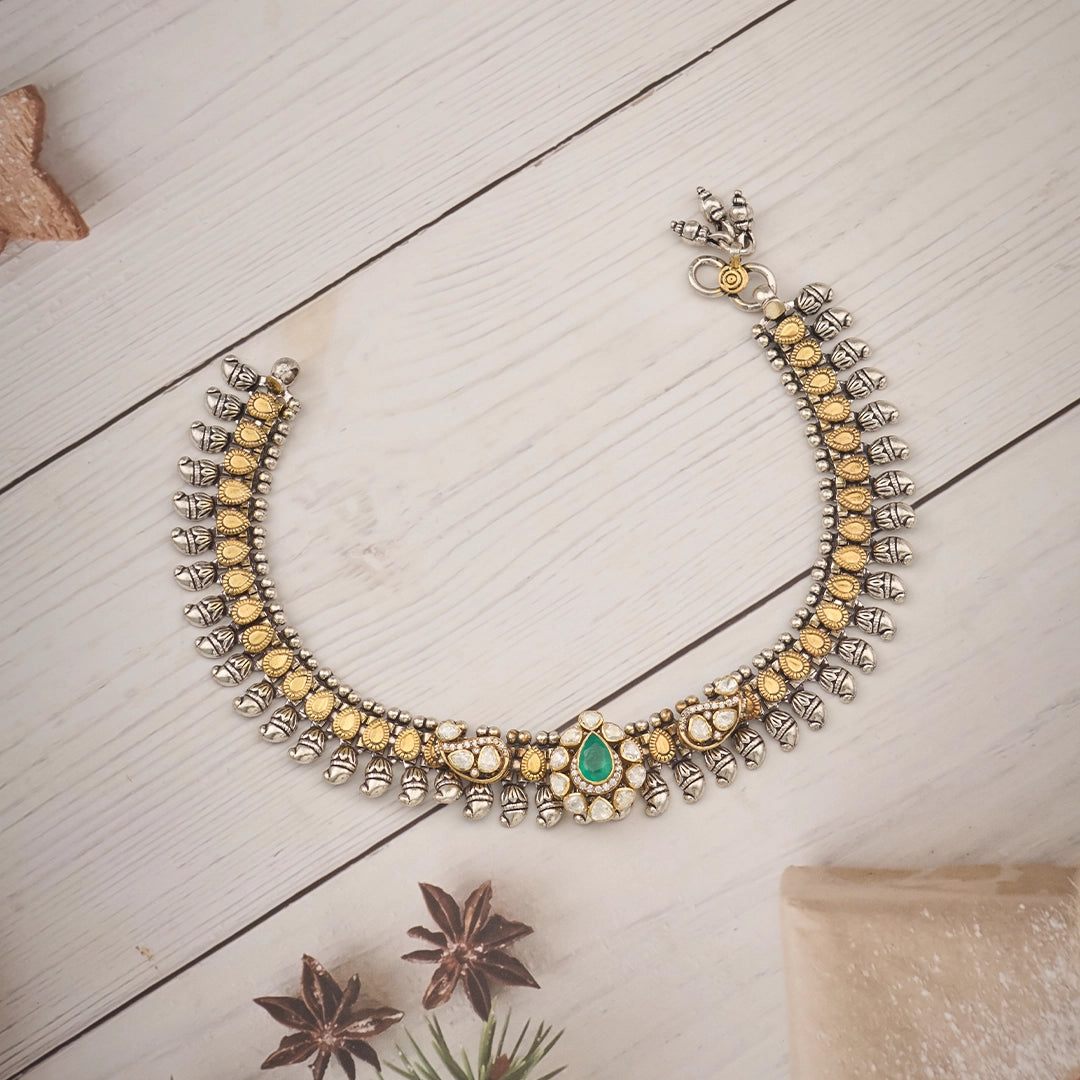 ANTIQUE GOLD-TONE EMERALD ANKLET