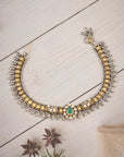 ANTIQUE GOLD-TONE EMERALD ANKLET
