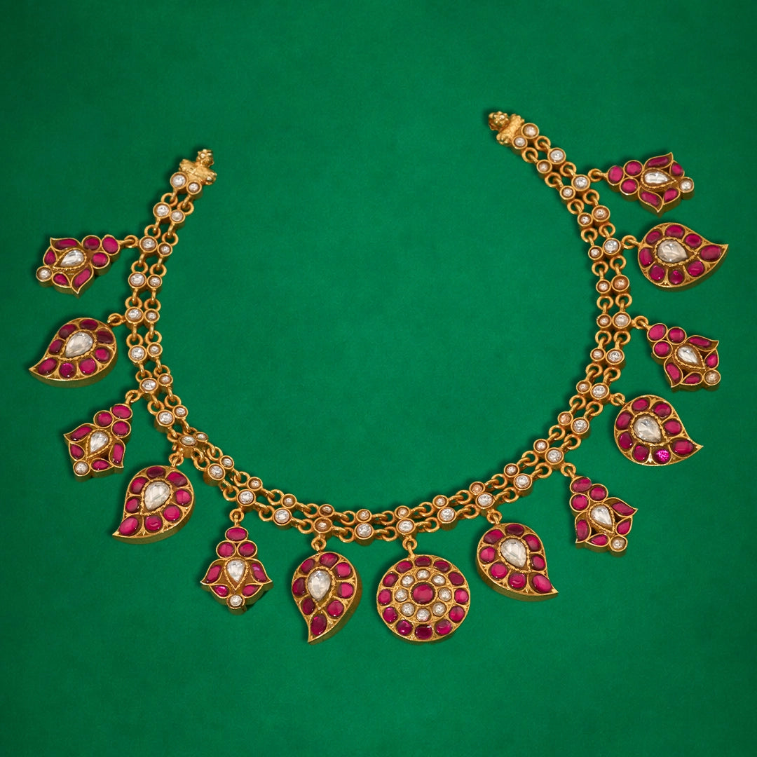 RED AND GREEN KUNDAN MANGO NECKLACE