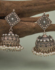 ROYAL PEARL OXIDISED SILVER JHUMKAS