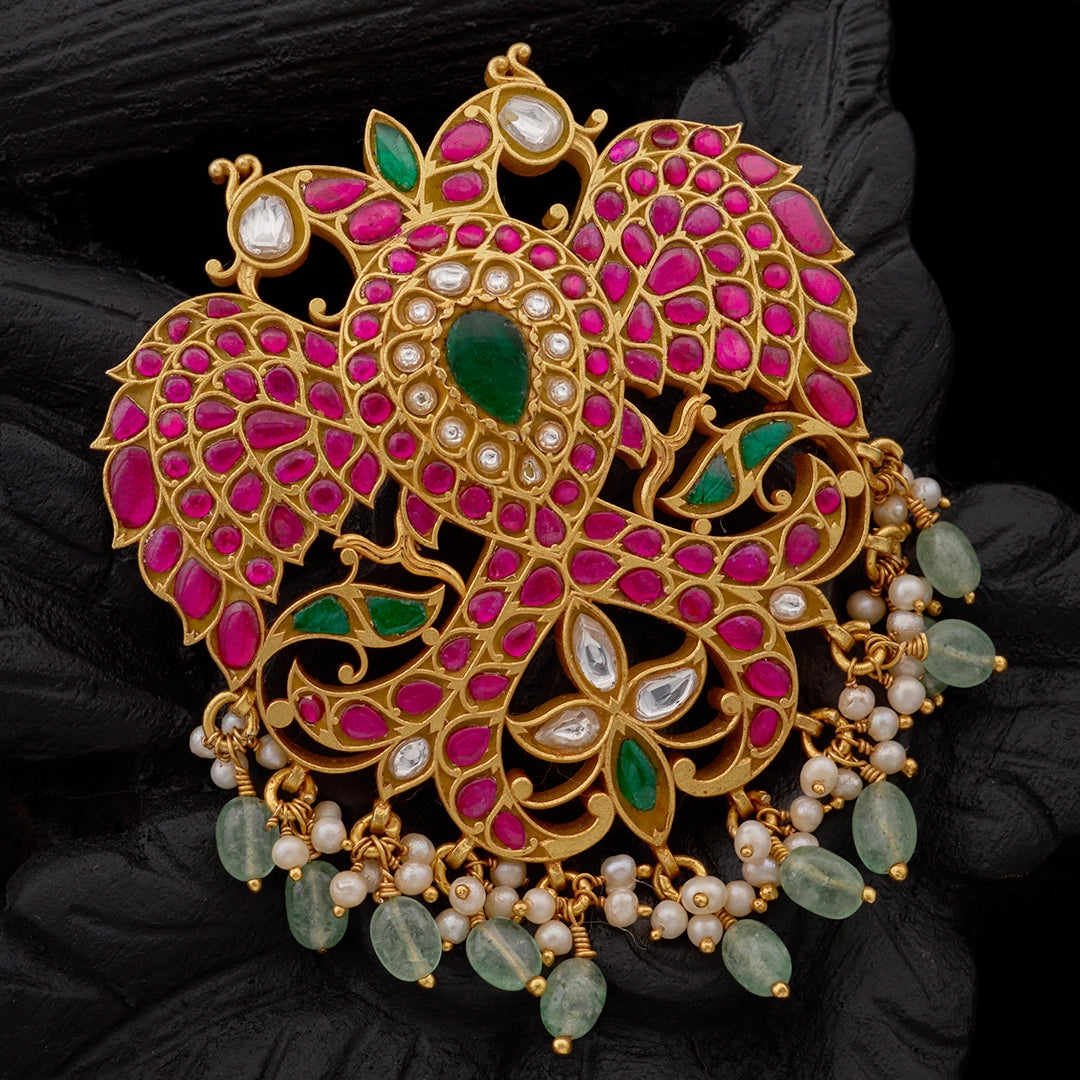 KUNDAN PEACOCK BLOOM PENDANT