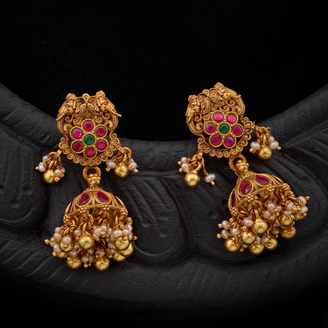 VIJAYA RUBY EMERALD JHUMKAS