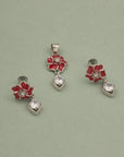 RED BLOSSOM CZ SILVER PENDANT SET