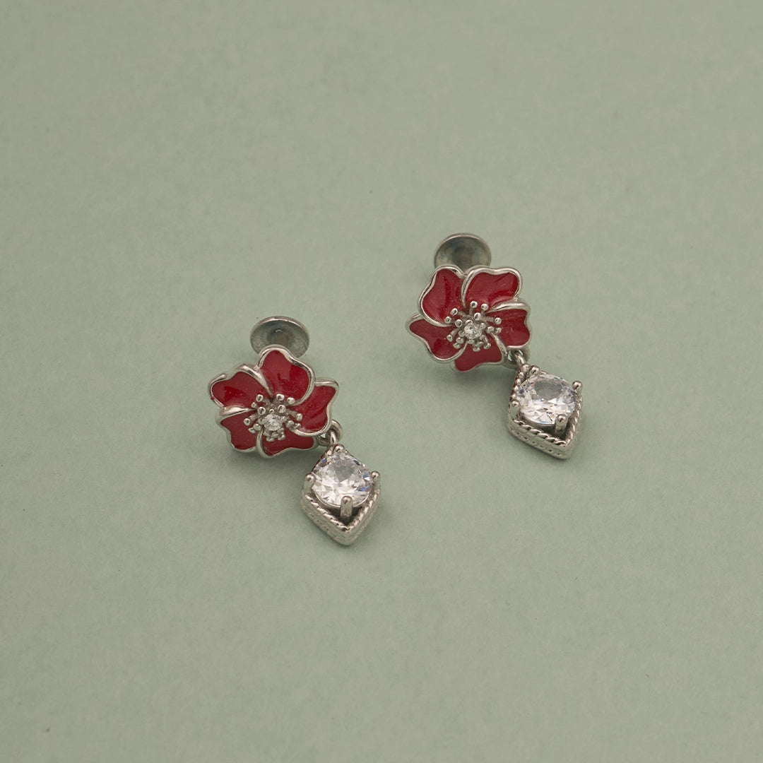 RED BLOSSOM CZ SILVER PENDANT SET