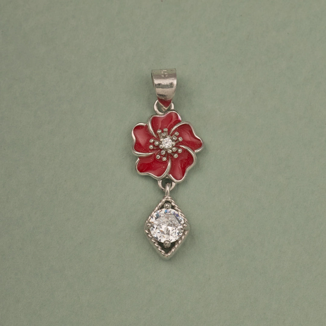 RED BLOSSOM CZ SILVER PENDANT SET