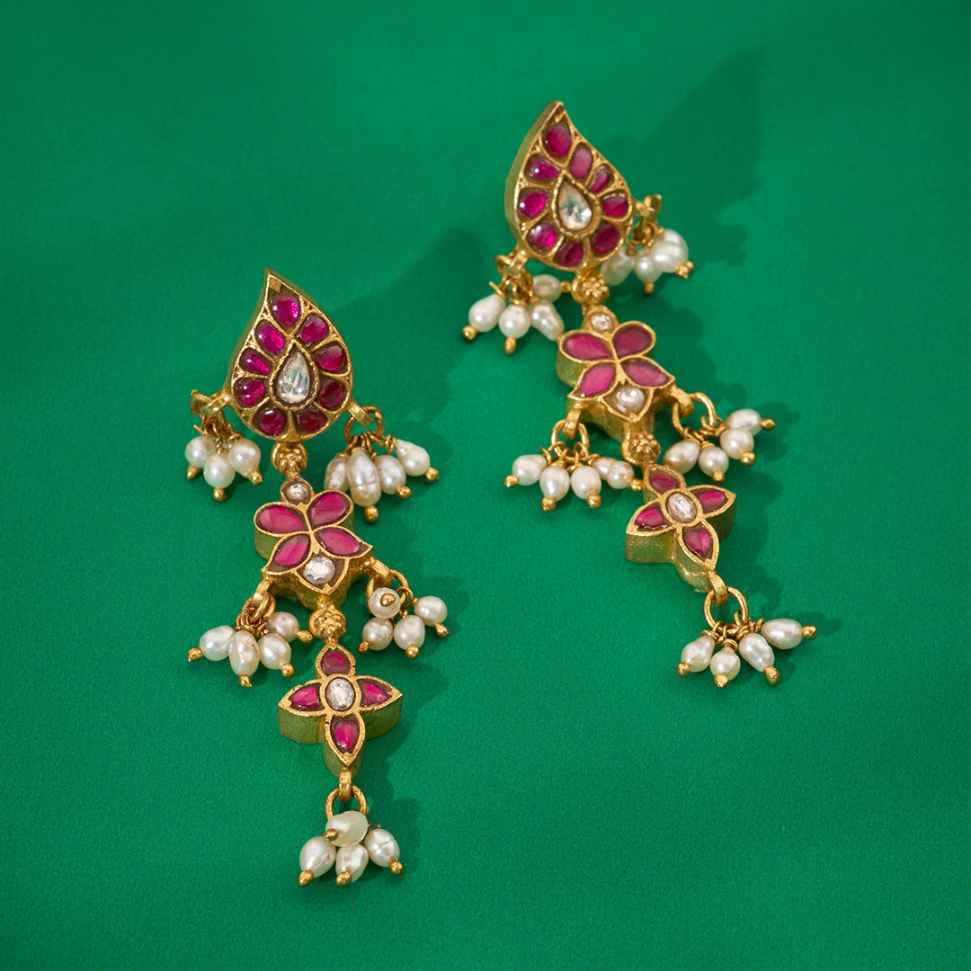 RUBY KUNDAN PEARL EARRINGS
