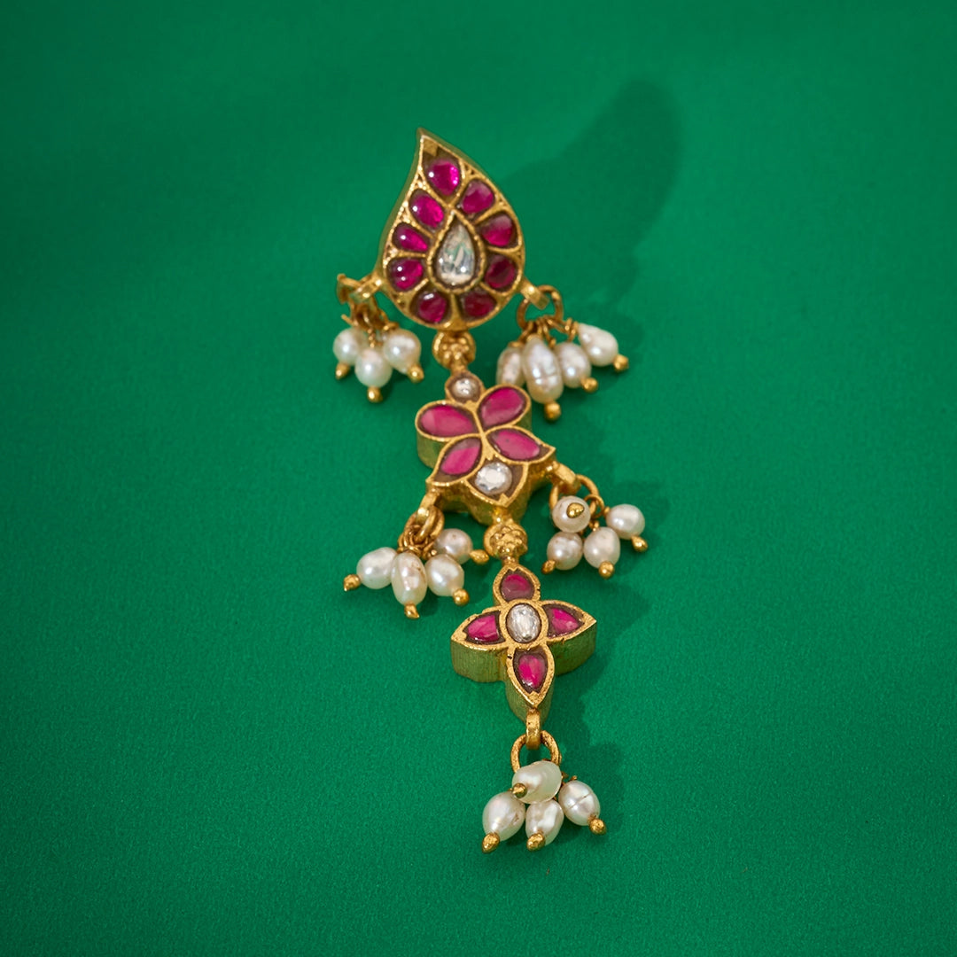 RUBY KUNDAN PEARL EARRINGS