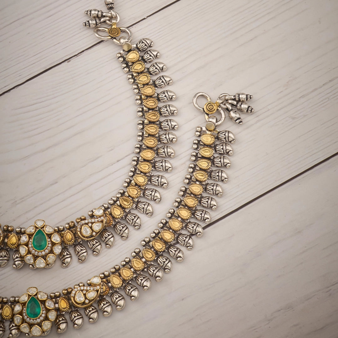 ANTIQUE GOLD-TONE EMERALD ANKLET