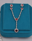 SILVER RED STONE EARRINGS WITH NECK CHAIN