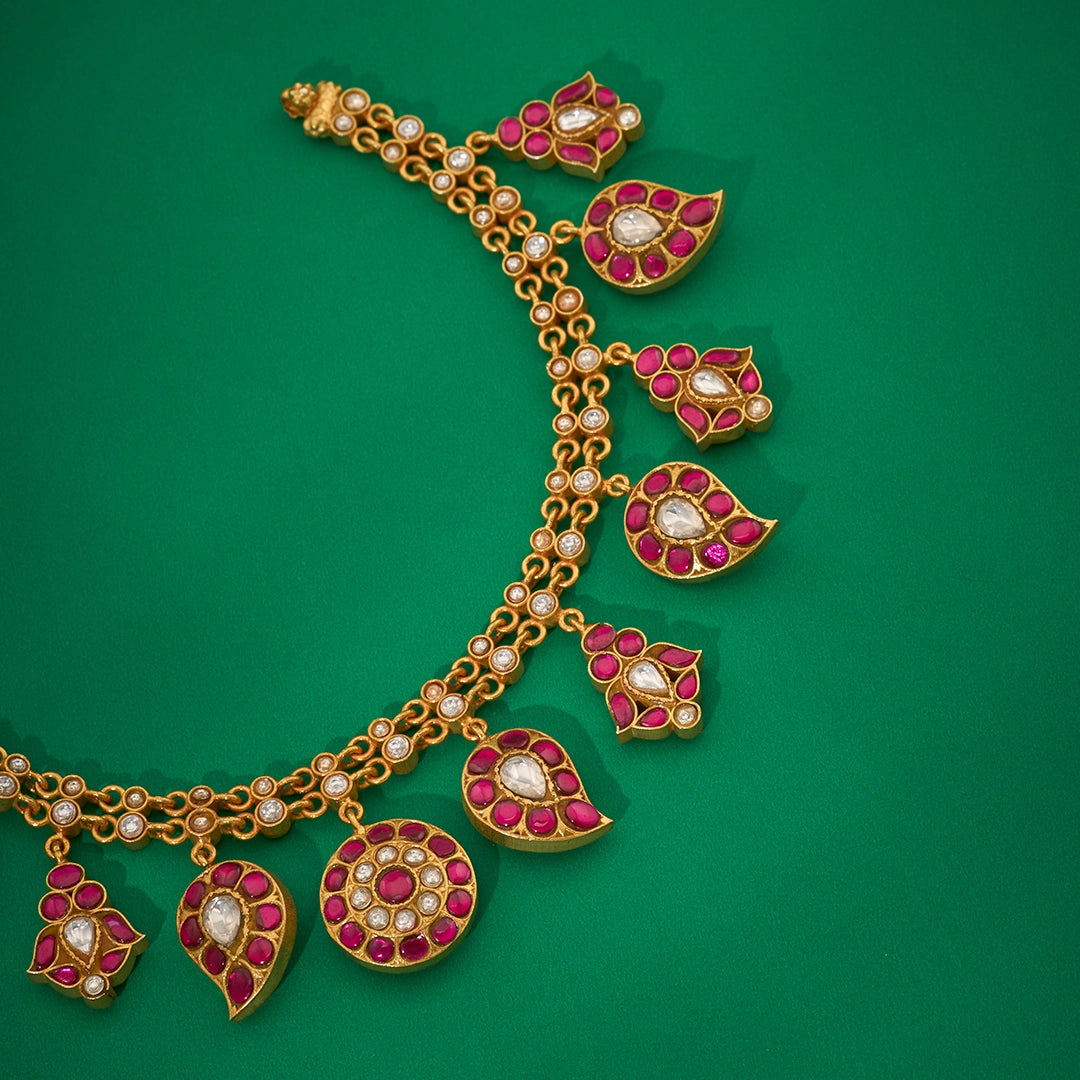 RED AND GREEN KUNDAN MANGO NECKLACE