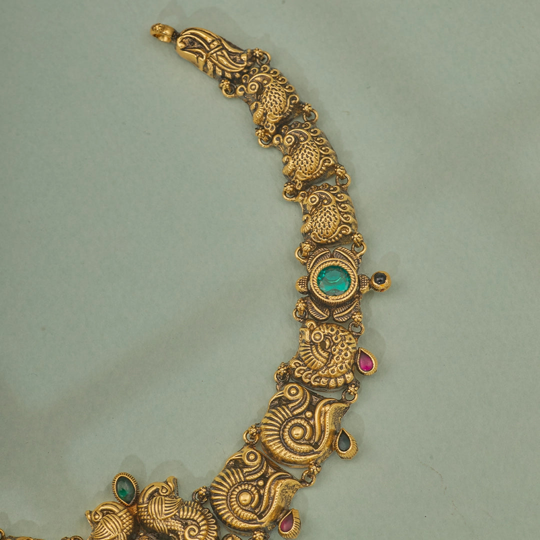 ANTIQUE PEACOCK MOTIF LAKSHMI NECKLACE