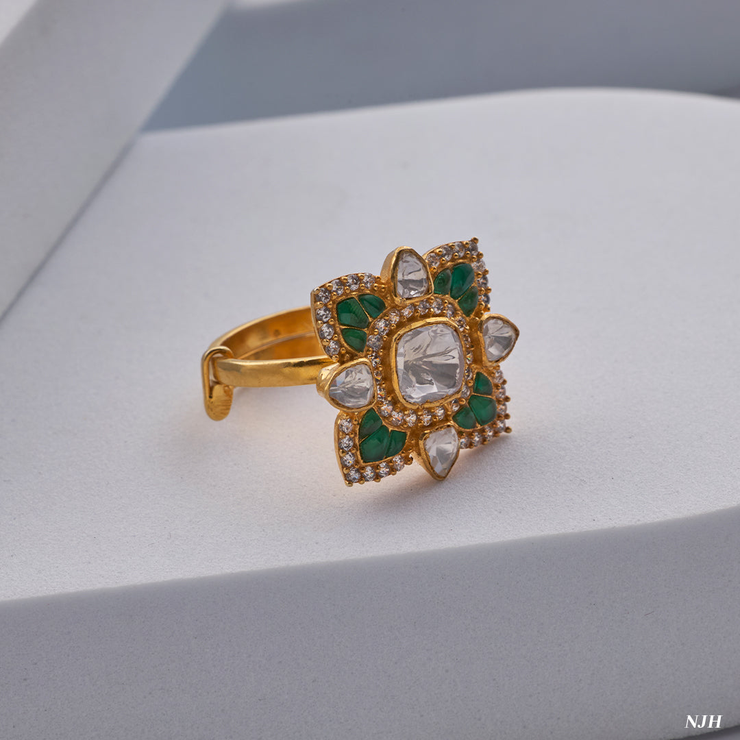 KUNDAN GREEN STONE RING