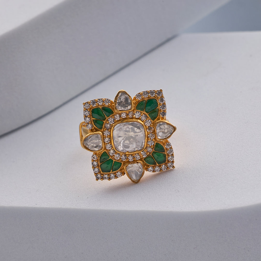 KUNDAN GREEN STONE RING