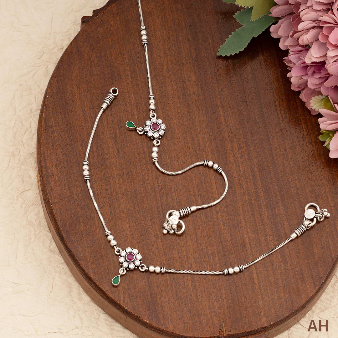 FLORAL DROP SILVER ANKLET