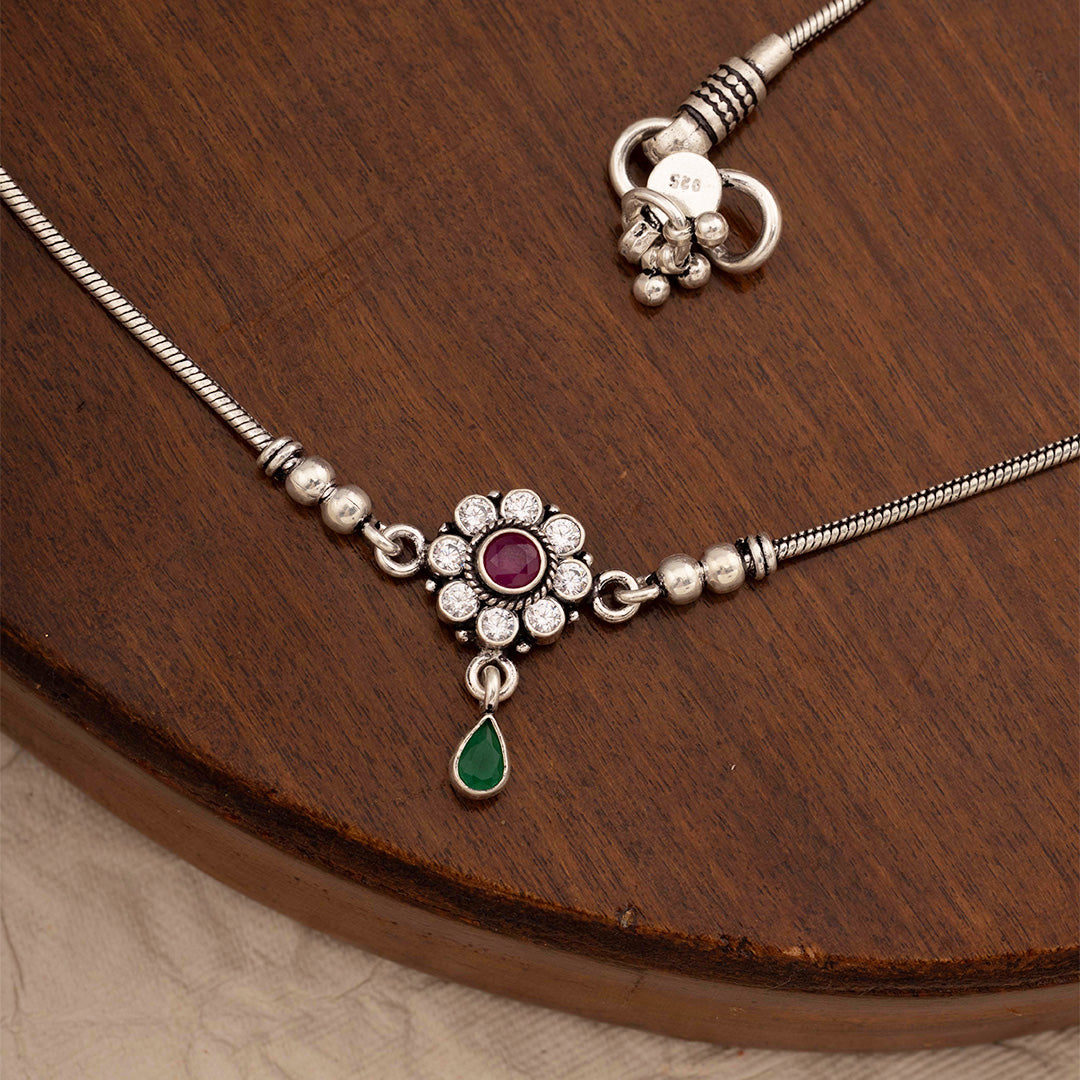 FLORAL DROP SILVER ANKLET