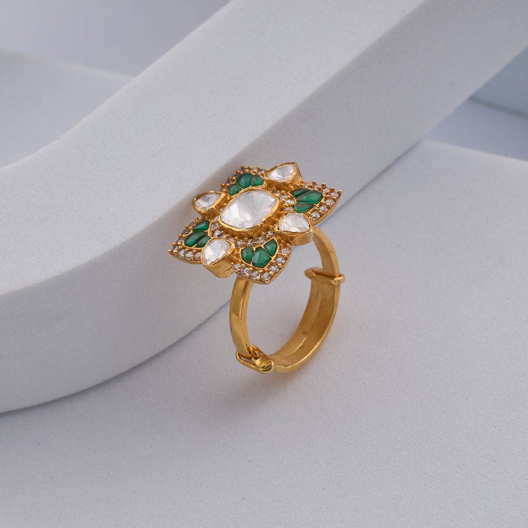 KUNDAN GREEN STONE RING