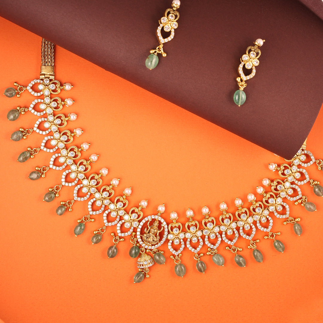 WHITE STONE LAKSHMI NECKLACE SET