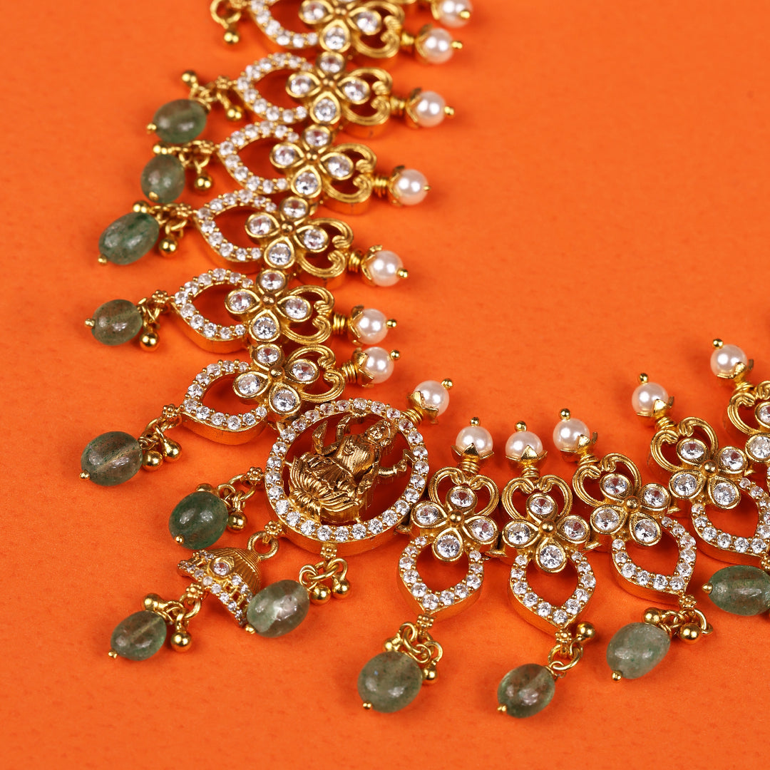 WHITE STONE LAKSHMI NECKLACE SET