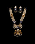 SILVER TRADITIONAL LAKSHMI NAKASH MOISSANITE NECKLACE WITH EARRINGS