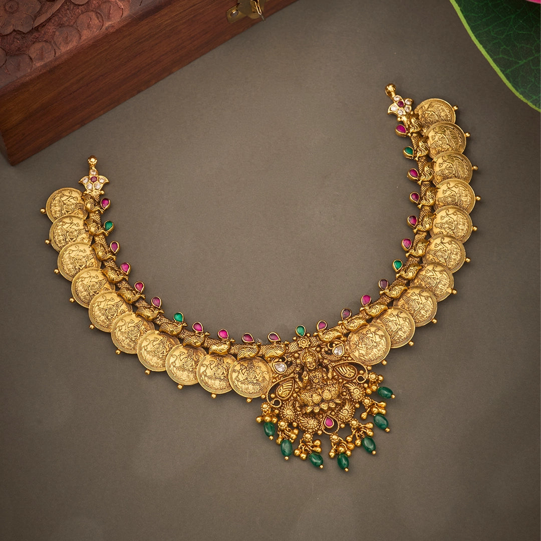 ANTIQUE RUBY EMERALD LAKSHMI NECKLACE