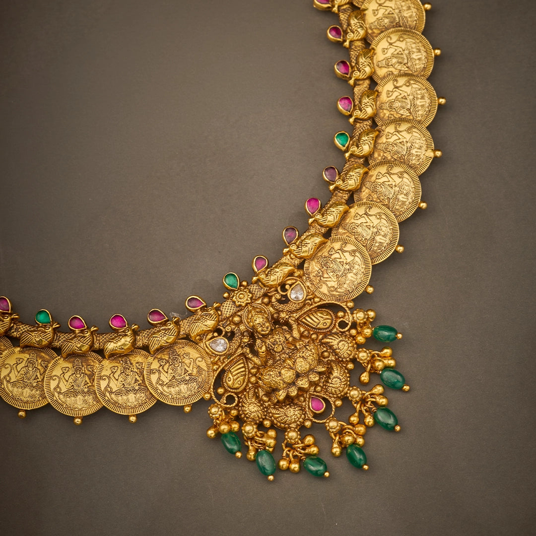 ANTIQUE RUBY EMERALD LAKSHMI NECKLACE