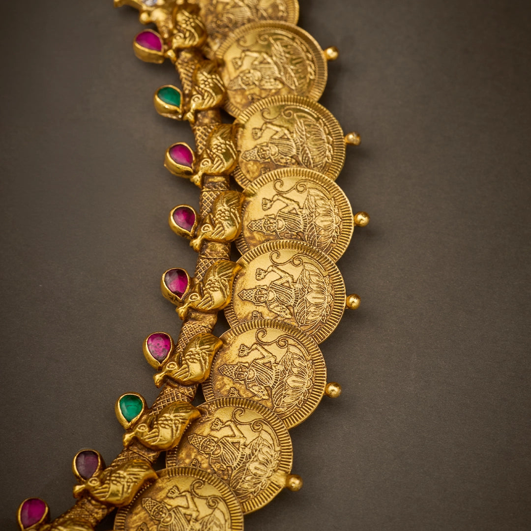 ANTIQUE RUBY EMERALD LAKSHMI NECKLACE