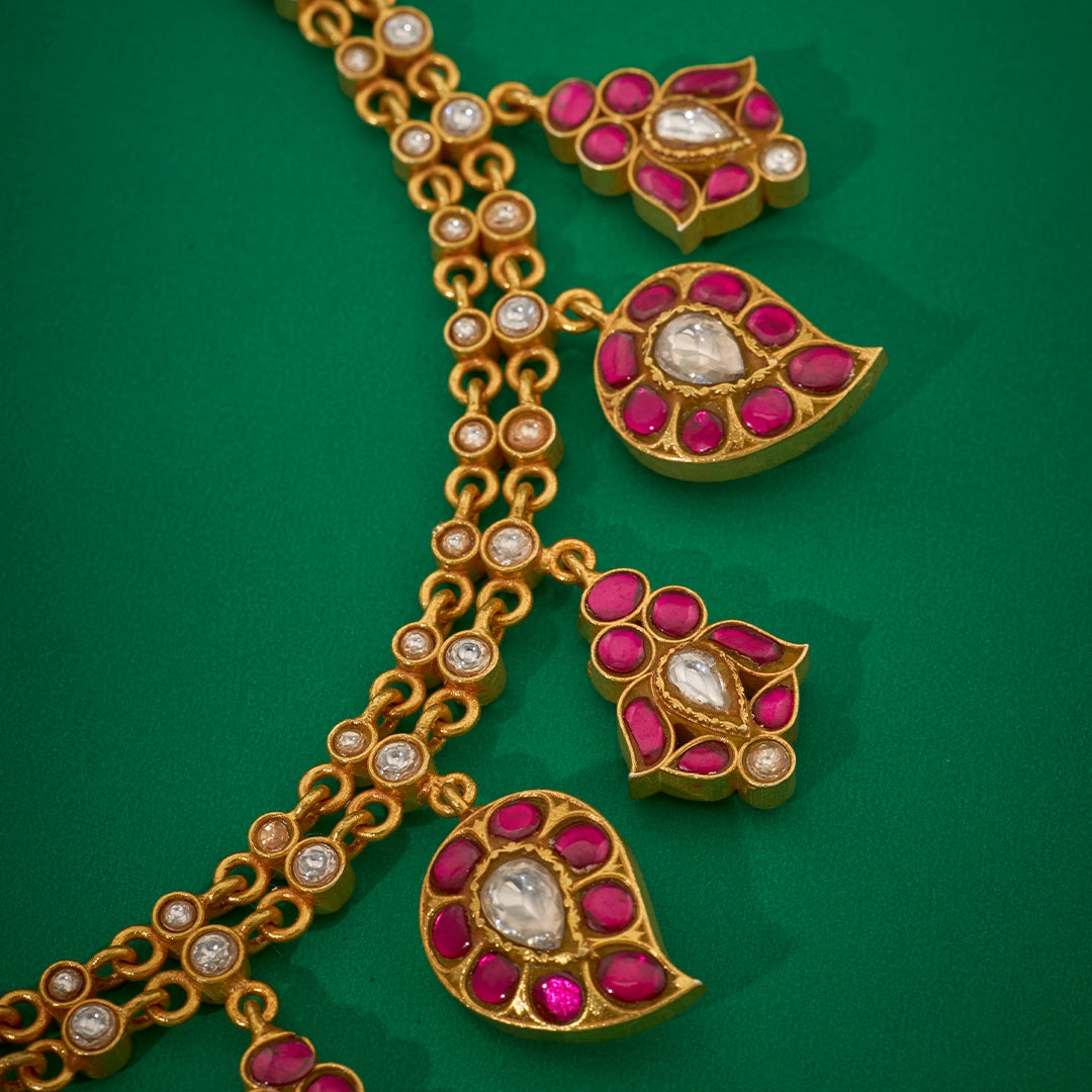 RED AND GREEN KUNDAN MANGO NECKLACE