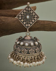 ROYAL PEARL OXIDISED SILVER JHUMKAS