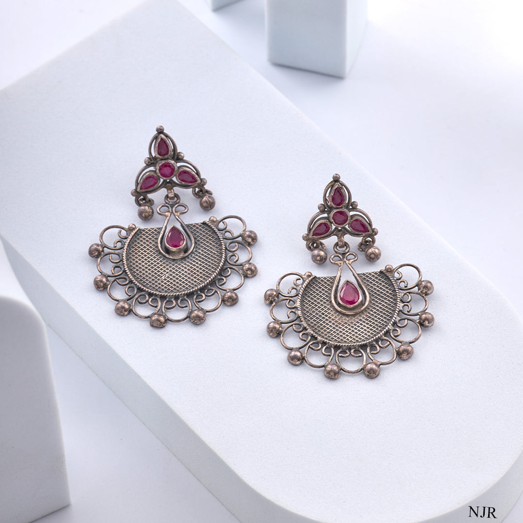 OXIDISED HALF MOON EARRINGS