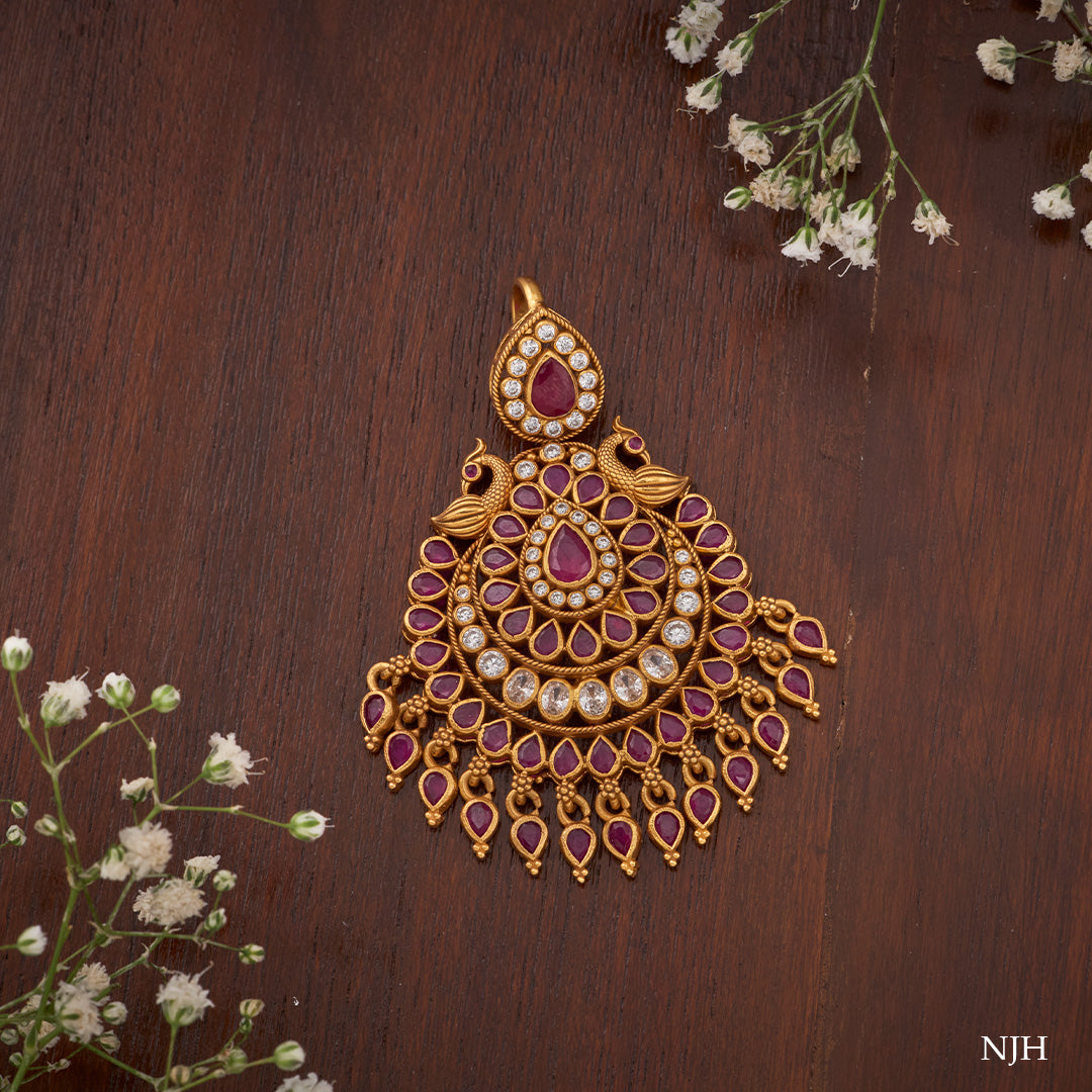 RED STONE PEACOCK PENDANT