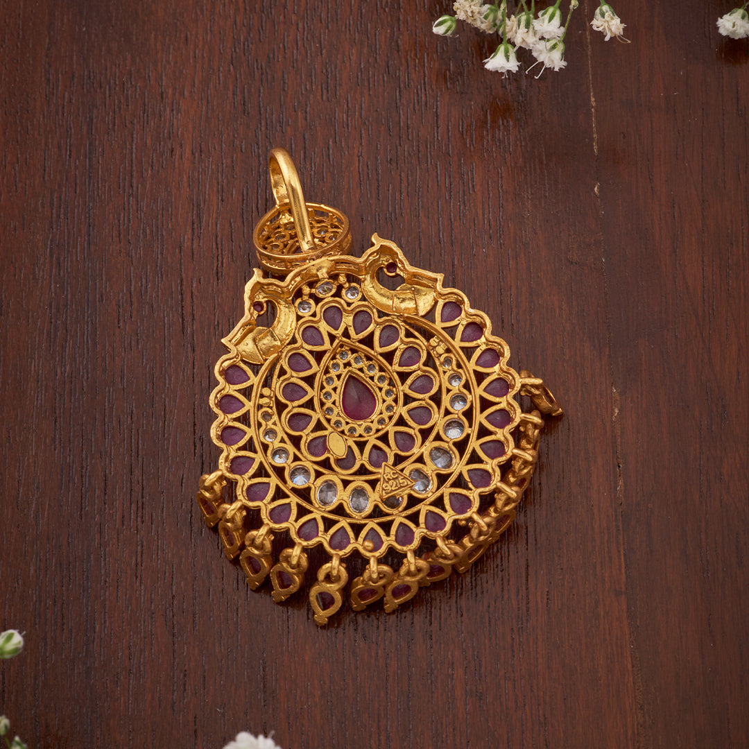 RED STONE PEACOCK PENDANT