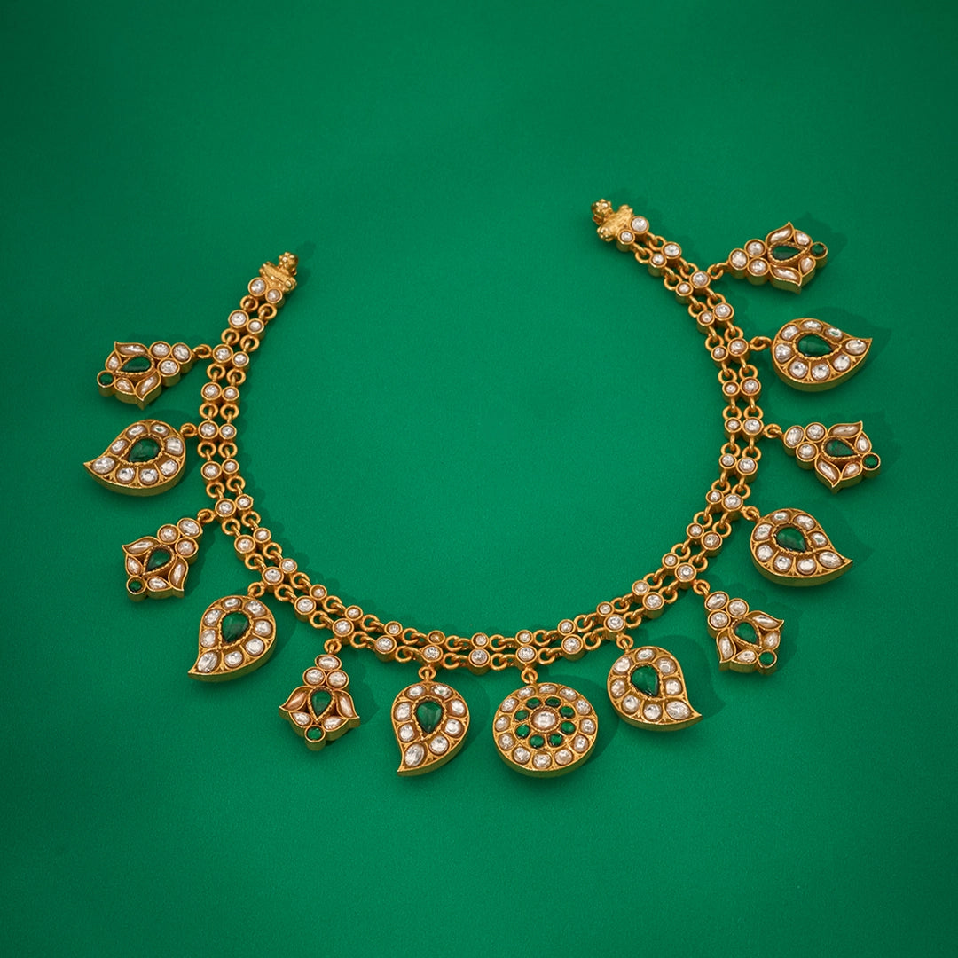 RED AND GREEN KUNDAN MANGO NECKLACE