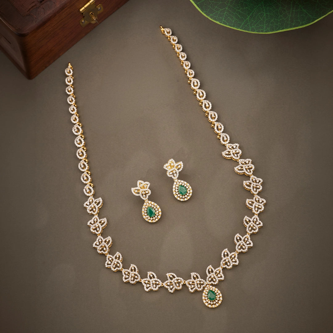 EMERALD FLORAL CZ NECKLACE SET