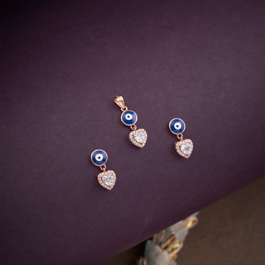 EVIL EYE HEART PENDANT SET