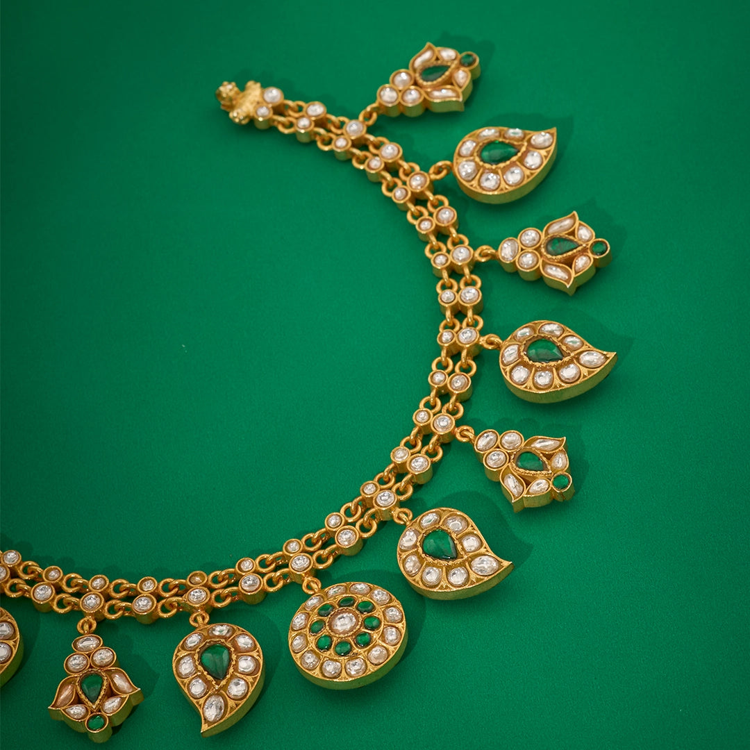 RED AND GREEN KUNDAN MANGO NECKLACE