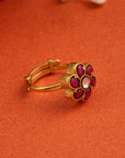 PINK FLORAL KUNDAN RING