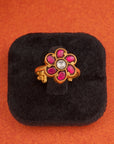 PINK FLORAL KUNDAN RING